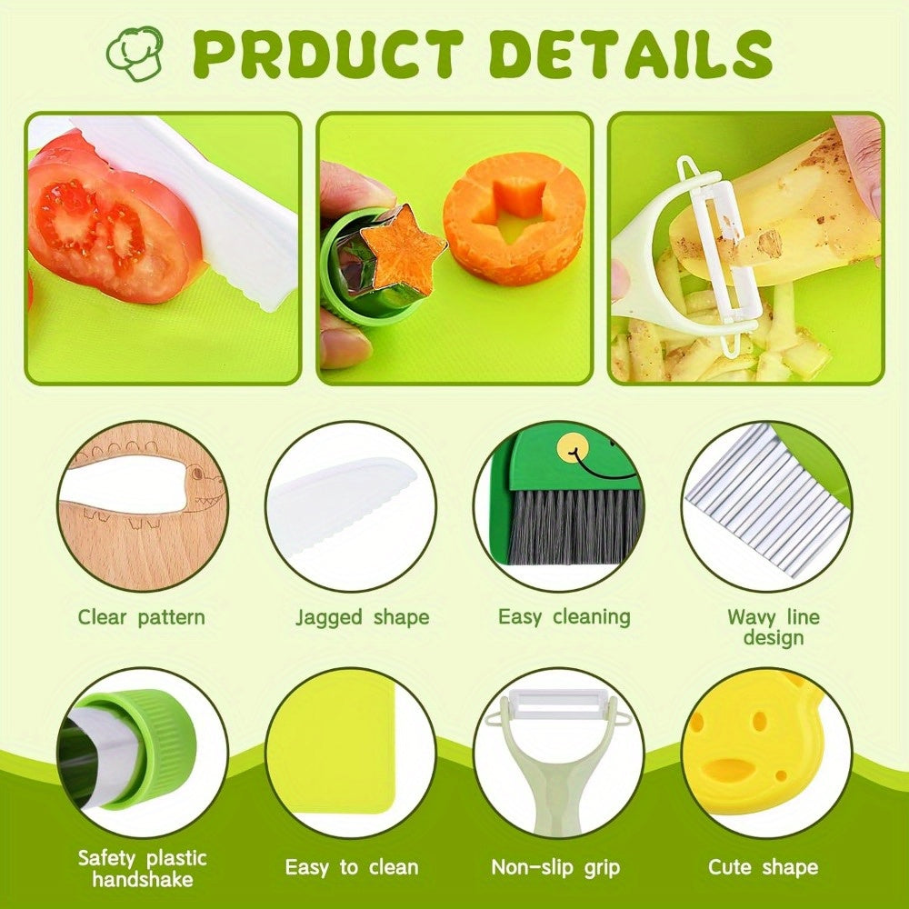 Kids Cooking Kit with Safety Knives, Cutting Board & Food Shapes
