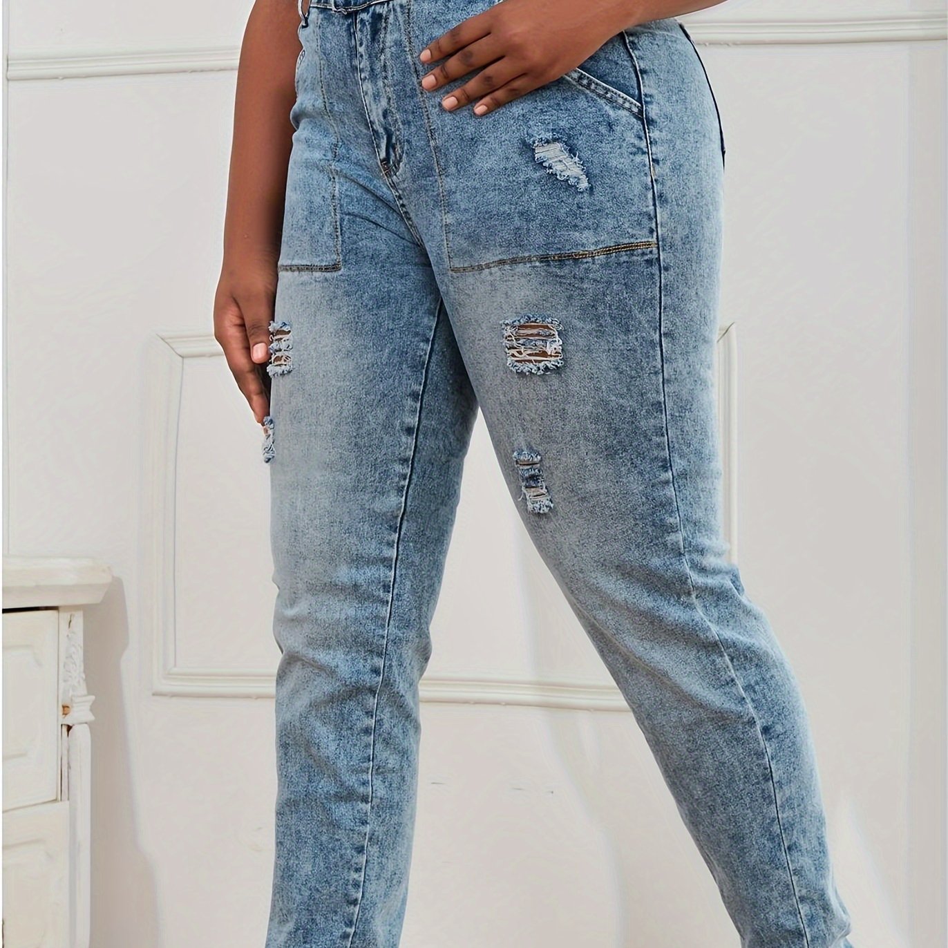 Stretch Ripped Jeans, Button Fly