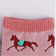 5pairs Girls Kids Funny Crazy Horse Pattern Cartoon Crew Socks