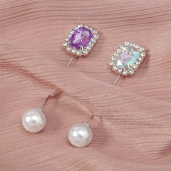 4pcs Crystal Metal Scarf Pin Rhinestone Silvery Shawl Buckle Safety Pins