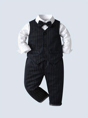 Baby Boys Gentleman Outfits Long Sleeve Button Up Bowtie Shirts Suit Pants