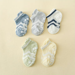 5-Pairs Casual Block Non-Slip Knit Floor Socks Soft Breathable Cotton Socks
