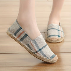 Plaid Pattern Espadrille Flat Shoes Women's Footwear