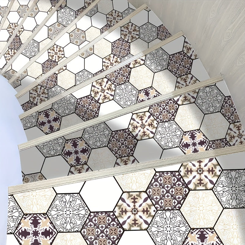 Vintage Boho Pattern Hexagon Stickers Thickened Self Adhesive Floor