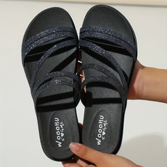 Glitter Flat Slides Open Toe Strap Sandals Beach Shoes