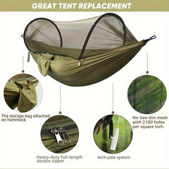 3 in 1 Camping Hammock with Mosquito Net, Automatic Quick Opening Nylon Hammock