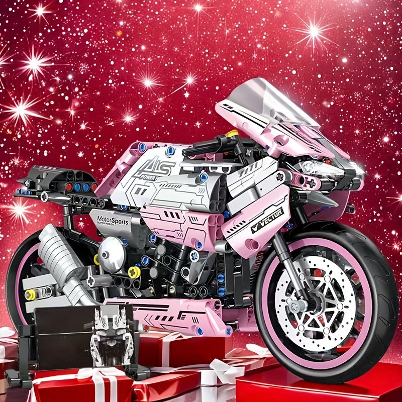 2710pcs Pink Motorcycle Building Block Set Stylish Toy Model Realistic Details