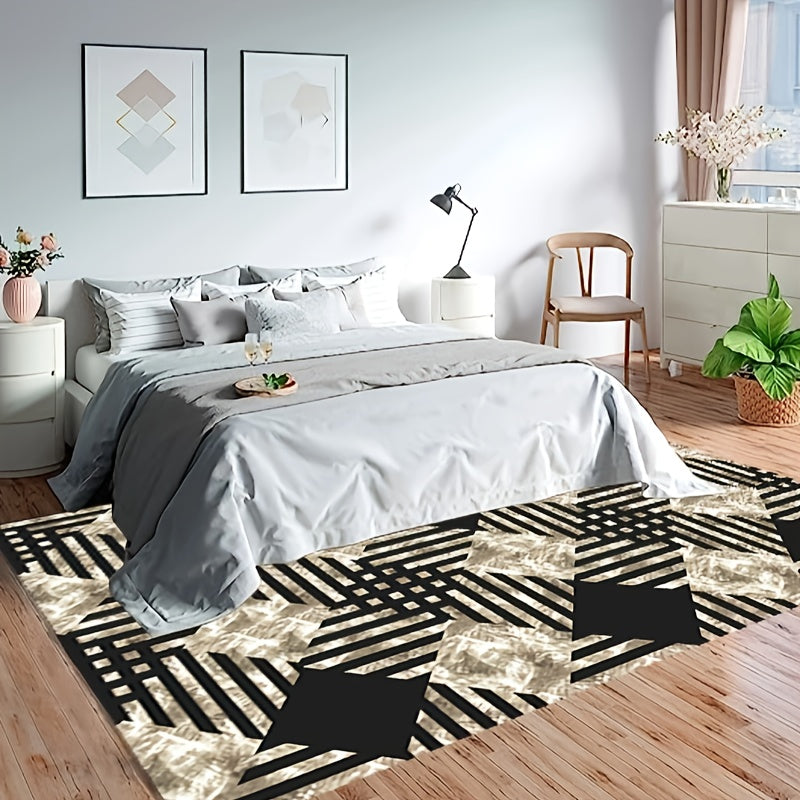 Modern Living Room Area Carpet Line Grid Shading Circular Pattern Hand Washable