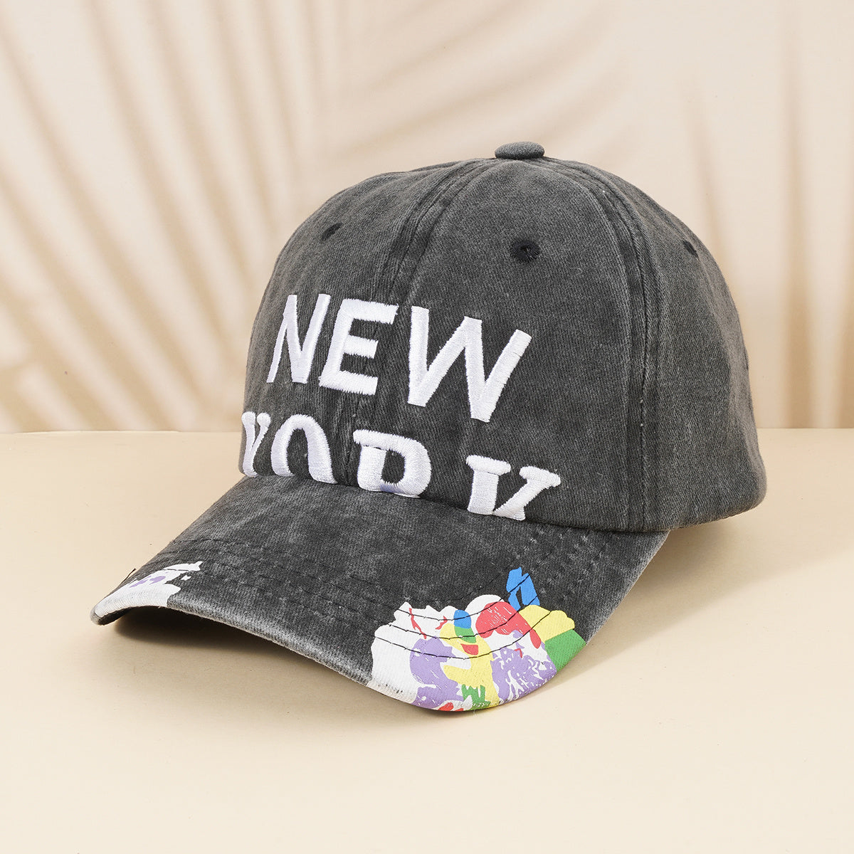 Distressed Baseball Cap York Embroidery Print Adjustable Sun Hat