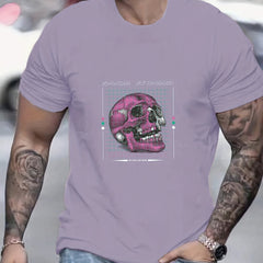 Skull Print Men's Graphic T Shirt Comfy Crew Neck Tee for Summer