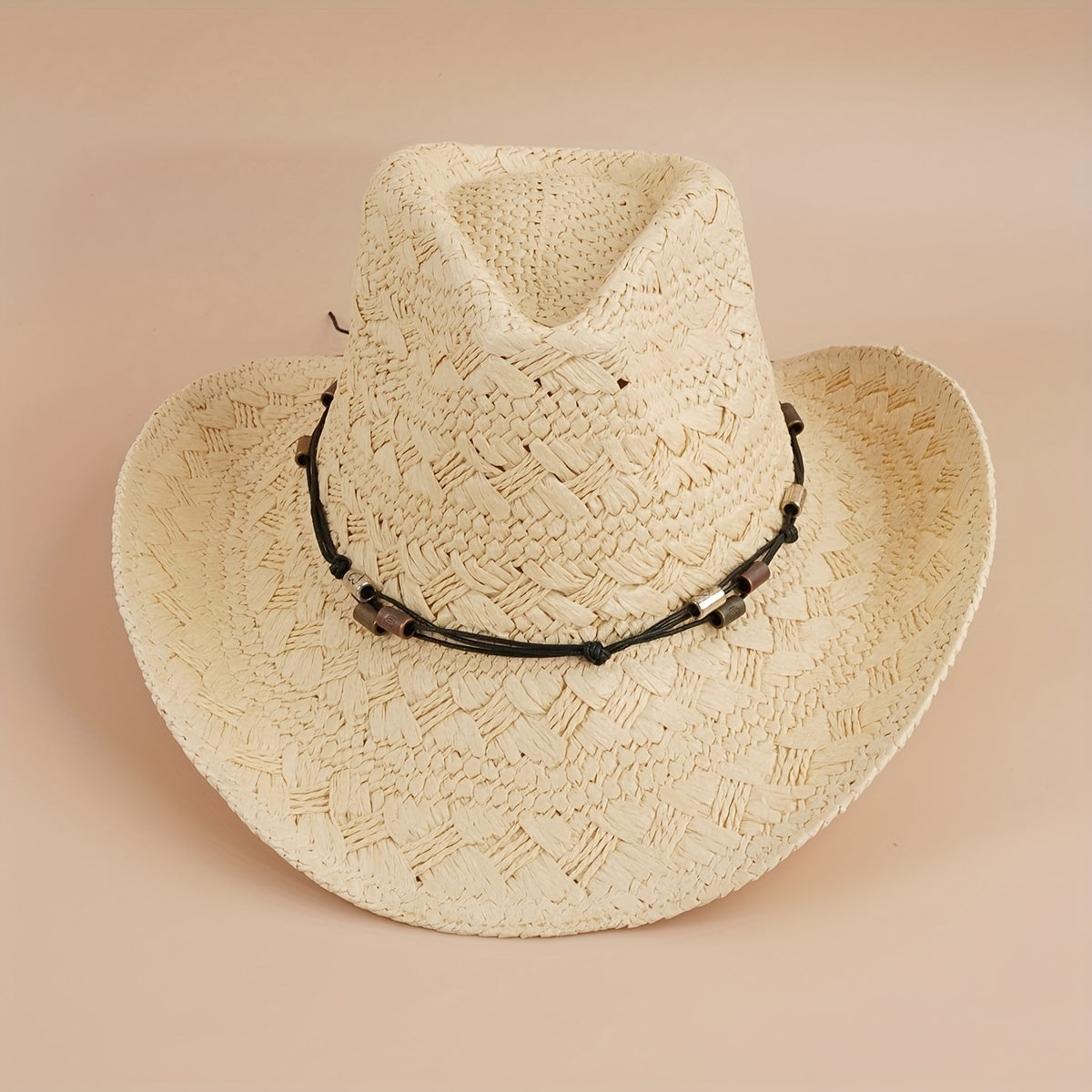 Beige Western Cowboy Hat Wide Brim Straw Sun Hats Outdoor Travel Beach Cap