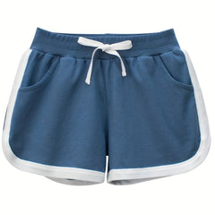Girls' Contrast Binding Elastic Waist Casual Shorts