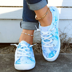 Women's Flat Canvas Lace Up Sneakers Casual Round Toe Shoes