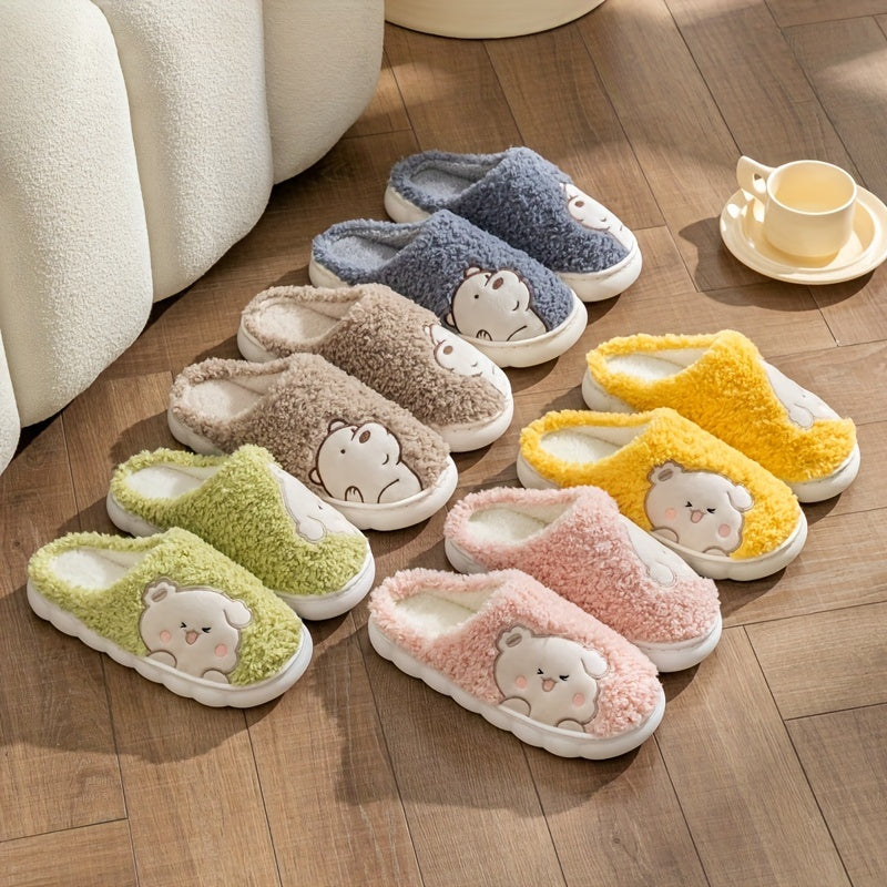 Women's Cartoon Slippers Round Toe Non-slip Home Fluffy Soft Indoor Shoes