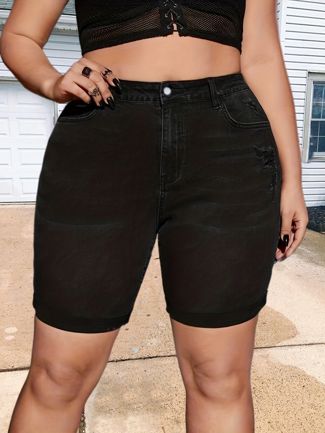 Women's Plus Ripped High Rise Denim Shorts
