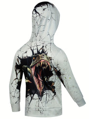 Boy's Dino Graphic Novel Hoodie Casual Breathable Sweatshirt