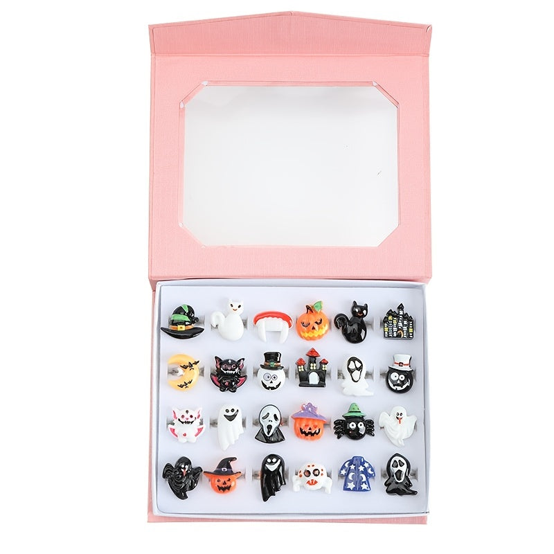 24pcs Halloween Little Girl Jewel Rings Set - No Duplication