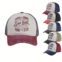 Distressed Ripped Baseball Cap Letter Printed Vintage Washed Block Sun Hat