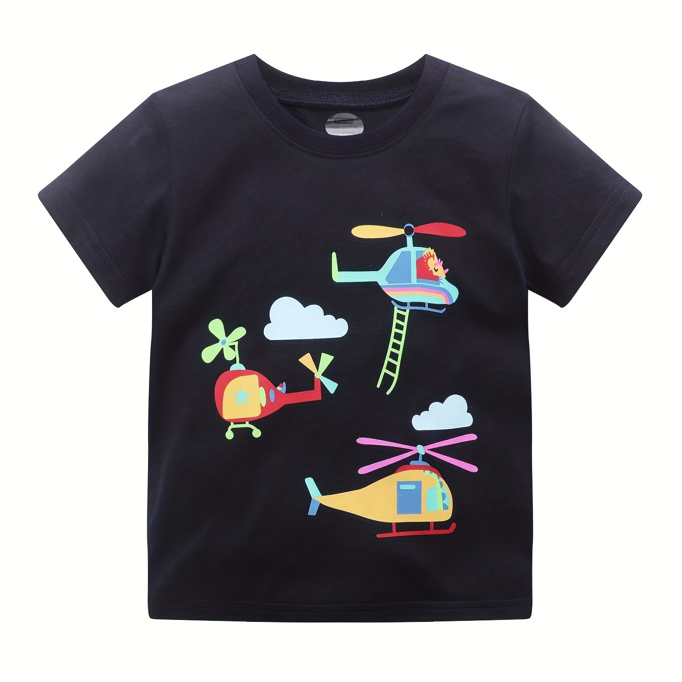 Boys Helicopter Print Casual Cotton Short Sleeve T Shirt