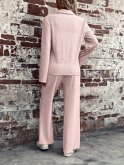 Button Front Shirt & Wide Leg Pants Set
