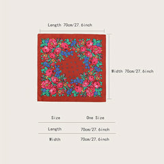 Red Flower Print Bandana Vintage Boho Square Scarf Classic Neckerchief