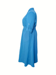 Casual Dress Women's Plus Solid Button Up Shirt Dress