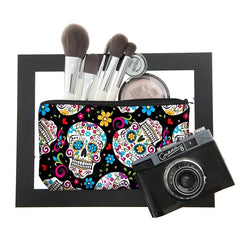 Flower Skull Zipper Storage Bag Lightweight Cosmetic Organizer