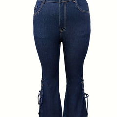 Button Fly Flared Leg Lace Up Side Split Jeans