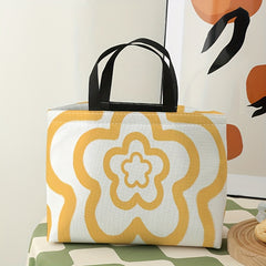 Yellow Flower Pattern Lunch Bag Waterproof Thermal Insulated for Camping Picnic