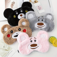 Cartoon Plush Sleep Mask - Adjustable Blackout Blindfold for Travel