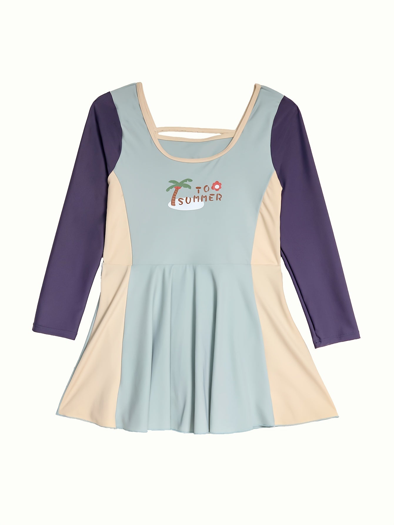 Girls Splicing Long Sleeve 1pc Swimwear Bathing Suit