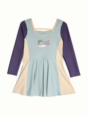 Girls Splicing Long Sleeve 1pc Swimwear Bathing Suit