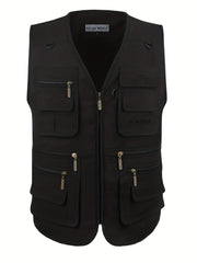 Men's Poplin Outdoors Travel Sports Pockets Utility Work Fishing Cargo Vest