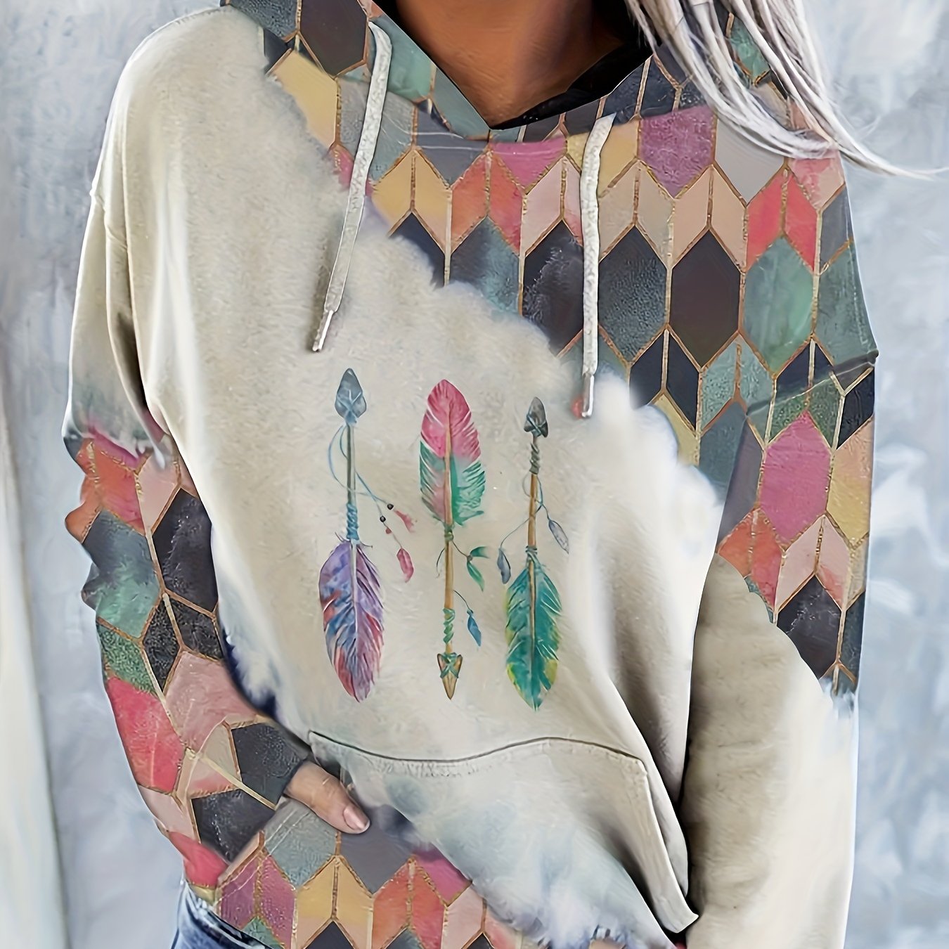 Western Kangaroo Pocket Hoodie Long Sleeve Sweatshirt