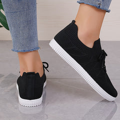 Women's Mesh Breathable Sneakers Lace-Up Flat Skate Shoes