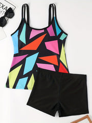 Geometric Pattern Tankini Set Multicolored Swimsuit Women's Swimwear
