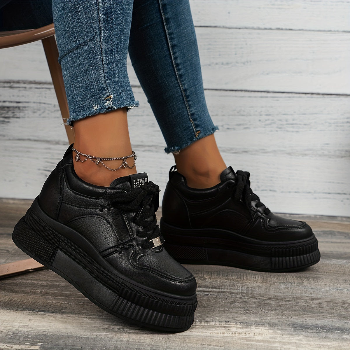 Women's Platform Lace Up Sneakers, Casual Faux Leather