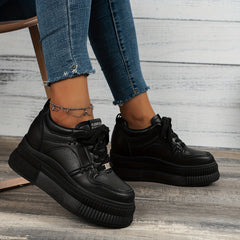 Women's Platform Lace Up Sneakers, Casual Faux Leather