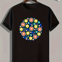 Men's Floral Print Stretch Tee for Outdoor Summer