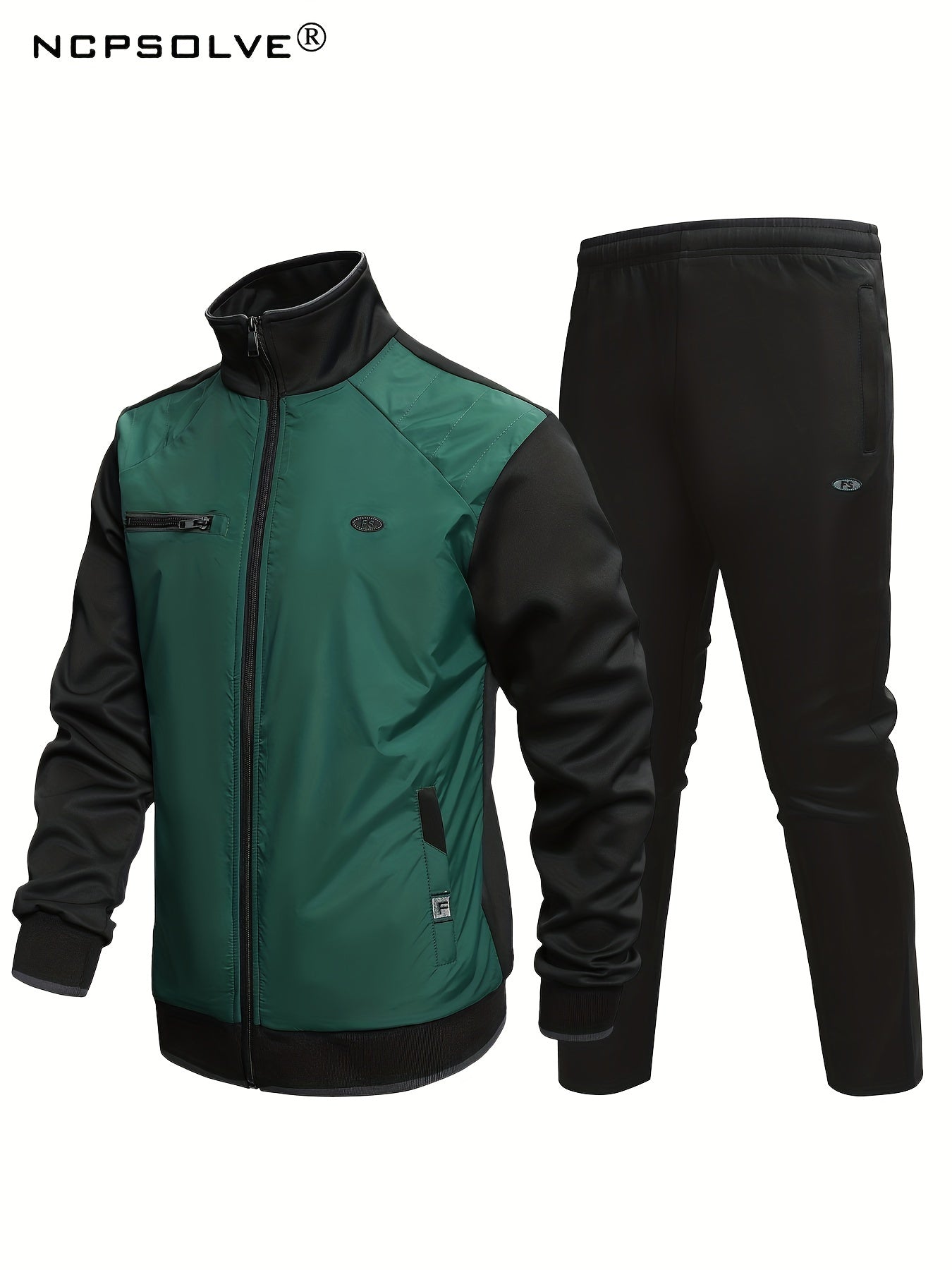 Men's Stand Collar Zip Up Jacket & Stretch Pants Sports Suit