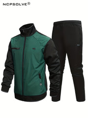 Men's Stand Collar Zip Up Jacket & Stretch Pants Sports Suit