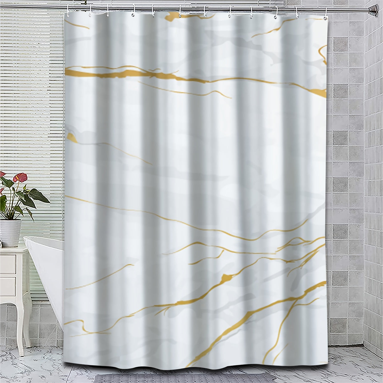 Marbled Shower Curtain Set Bathroom Waterproof Shower Curtain With Plastic Hooks