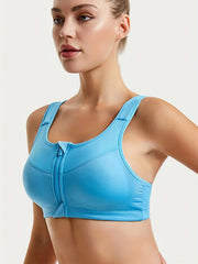Wireless Zip Up Sports Bra Hollow Out Push Up Tank Bra