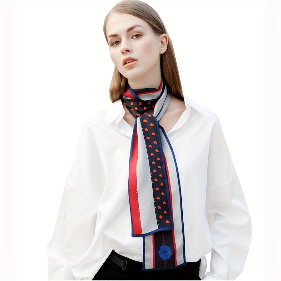 Floral Print Ribbon Neckerchief Satin Twilly Scarf Skinny Scarf