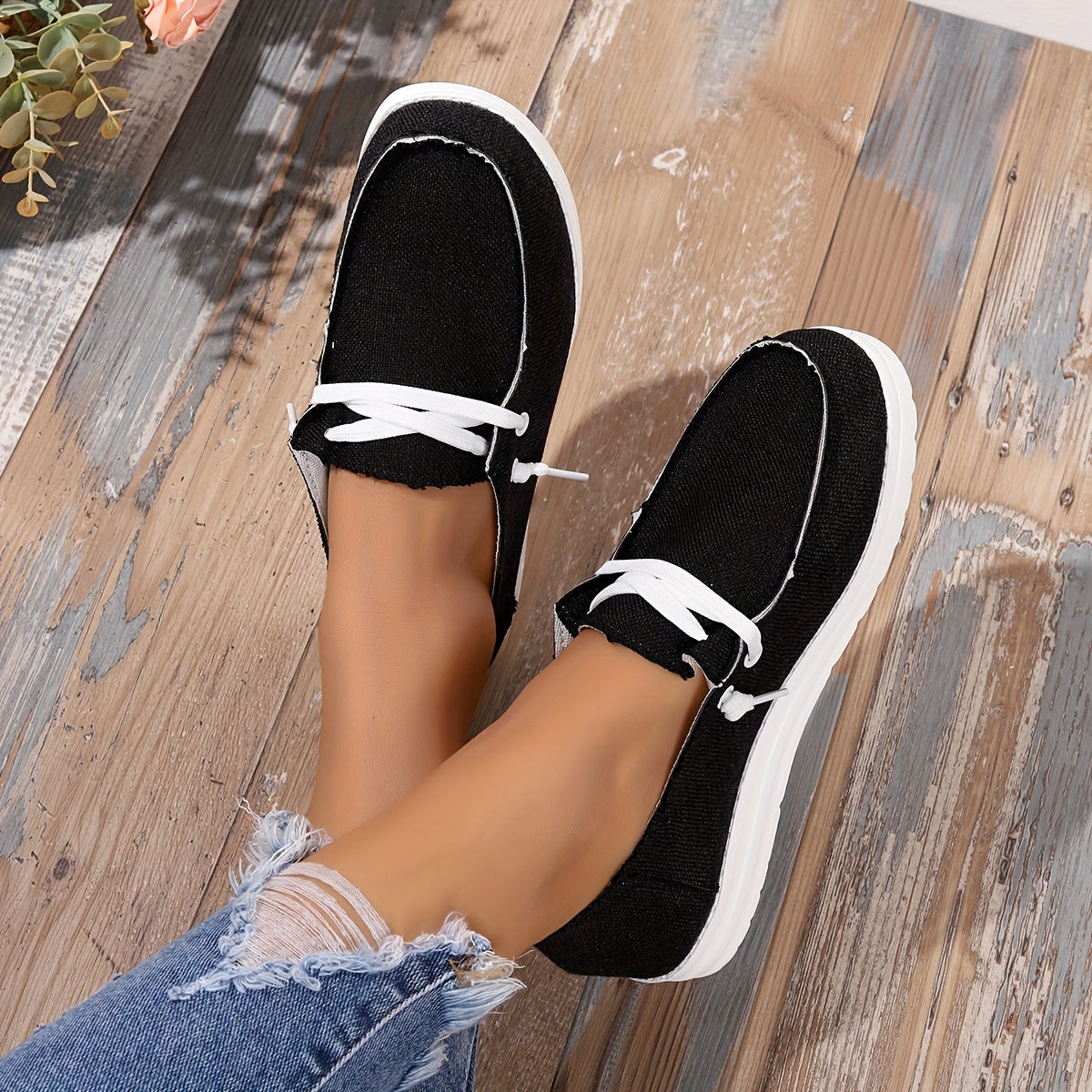 Women's Casual Lace Up Flat Loafers Canvas Shoes