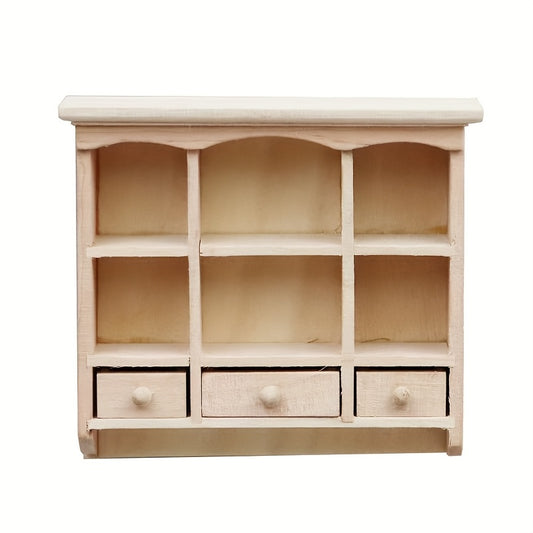 1:12 Scale Dollhouse Cabinet Unfinished Brown 3 Compartment Display Furniture