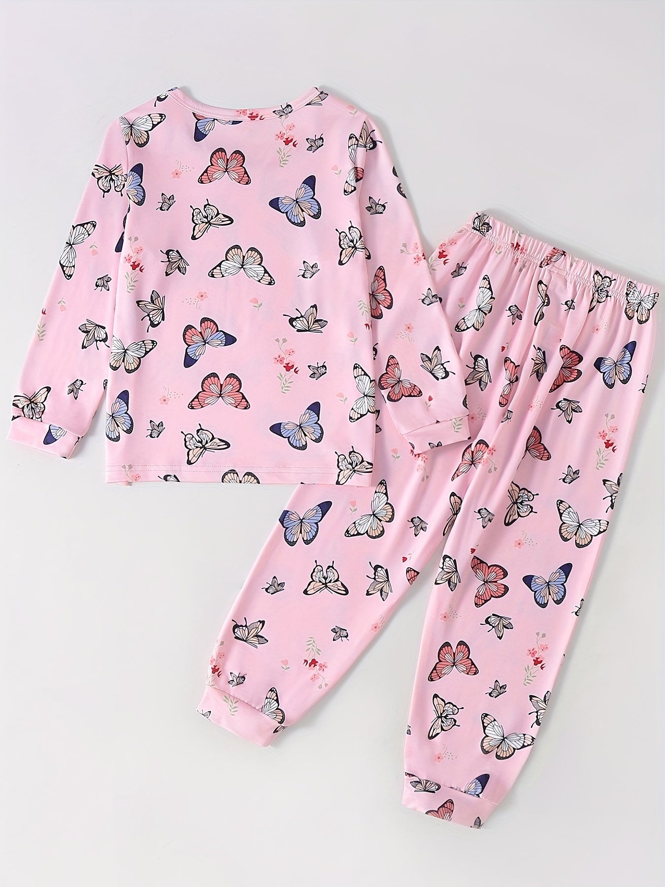 2pcs Toddler Girls Butterfly Print Loungewear Set