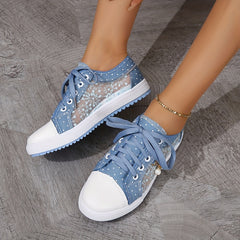 Women's Mesh Sneakers Outdoor Shoes Lightweight Pearl Buckle Decor Shoes
