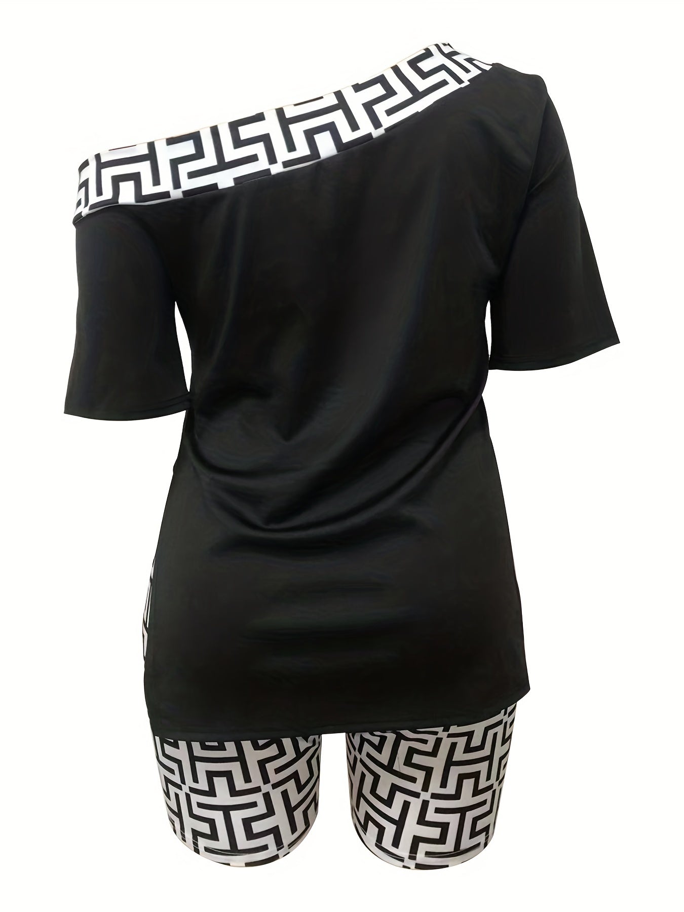Women's Cross & Greek Print One Shoulder Two Piece Set