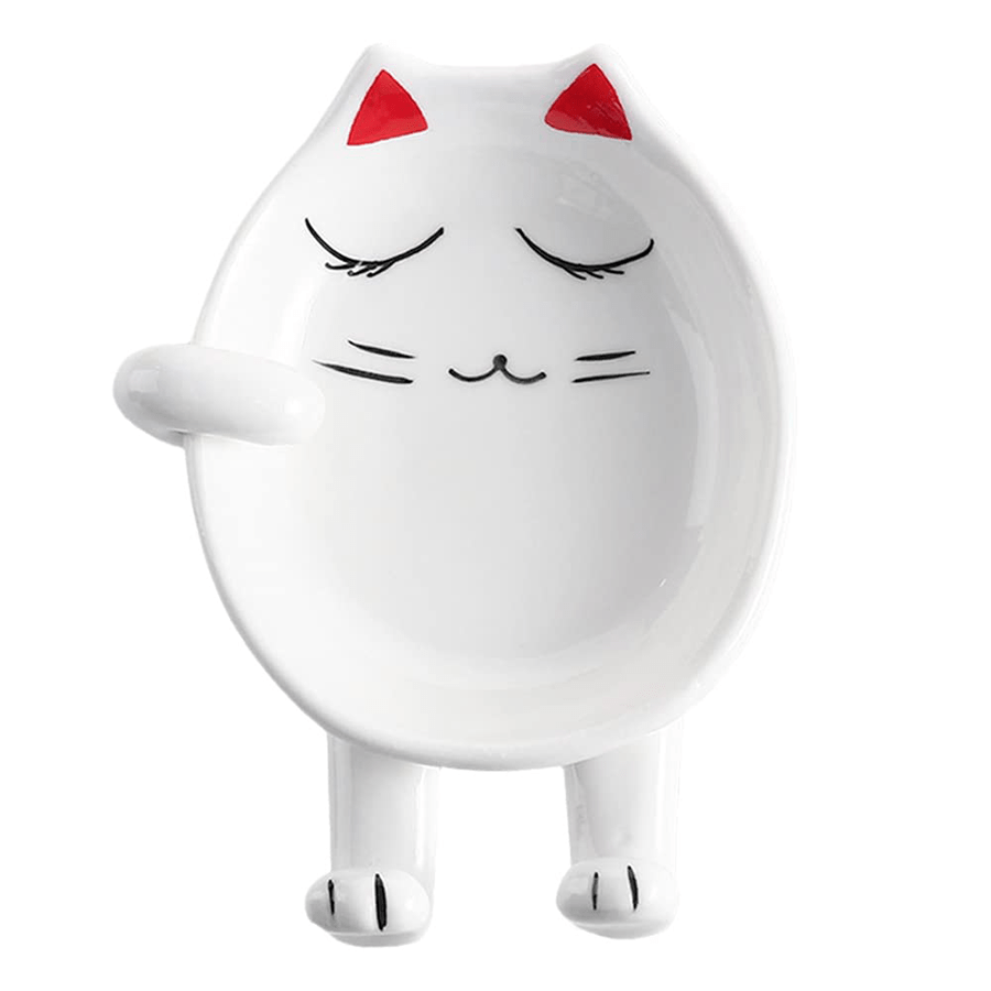 Ceramic Cat Spoon Rest for Stove Top - Kitchen Accessory for Utensil Holder